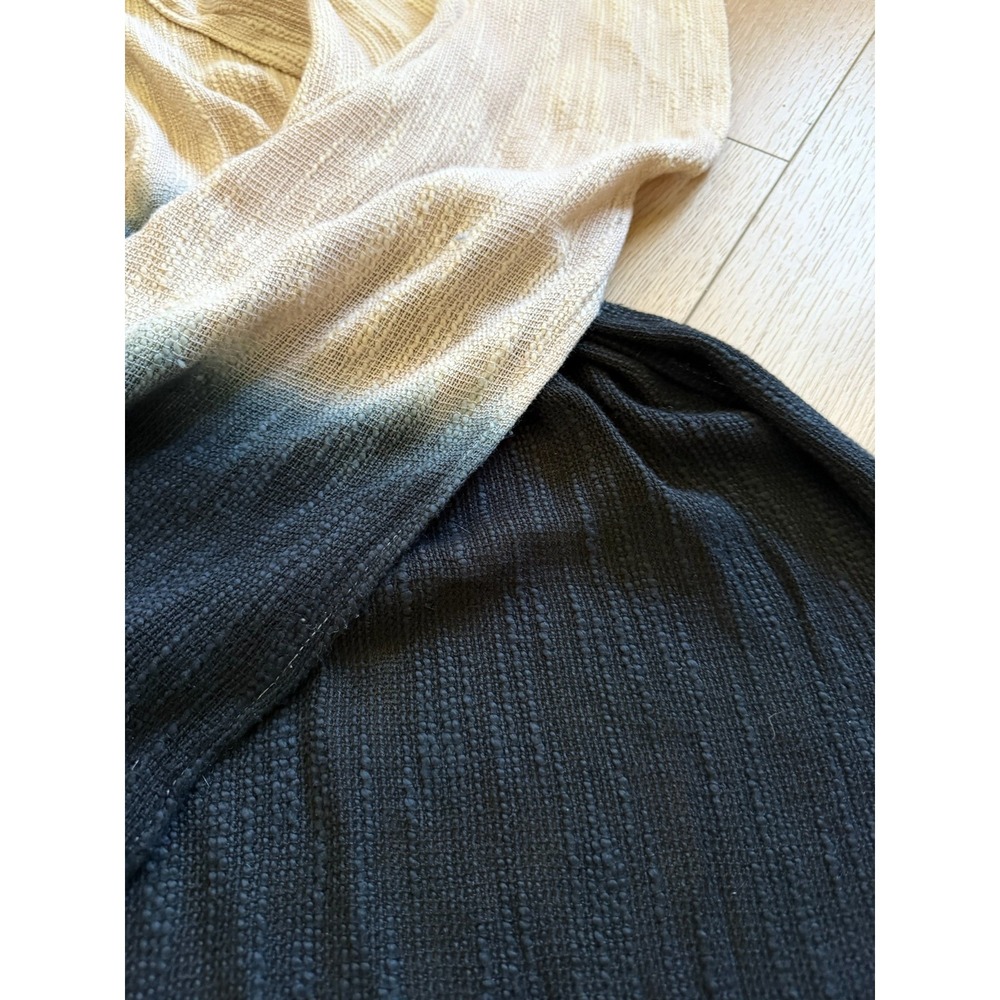 Elizabeth Gillett Dip-Dye Kimono Wrap Navy BLK Cream Fringe Poncho One Size x123 - Picture 5 of 6